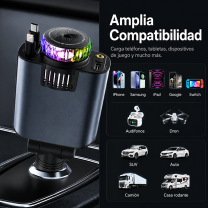 SmartCar 4 en 1™ – Cargador Retráctil con Aroma, RGB y Proyector de Estrellas